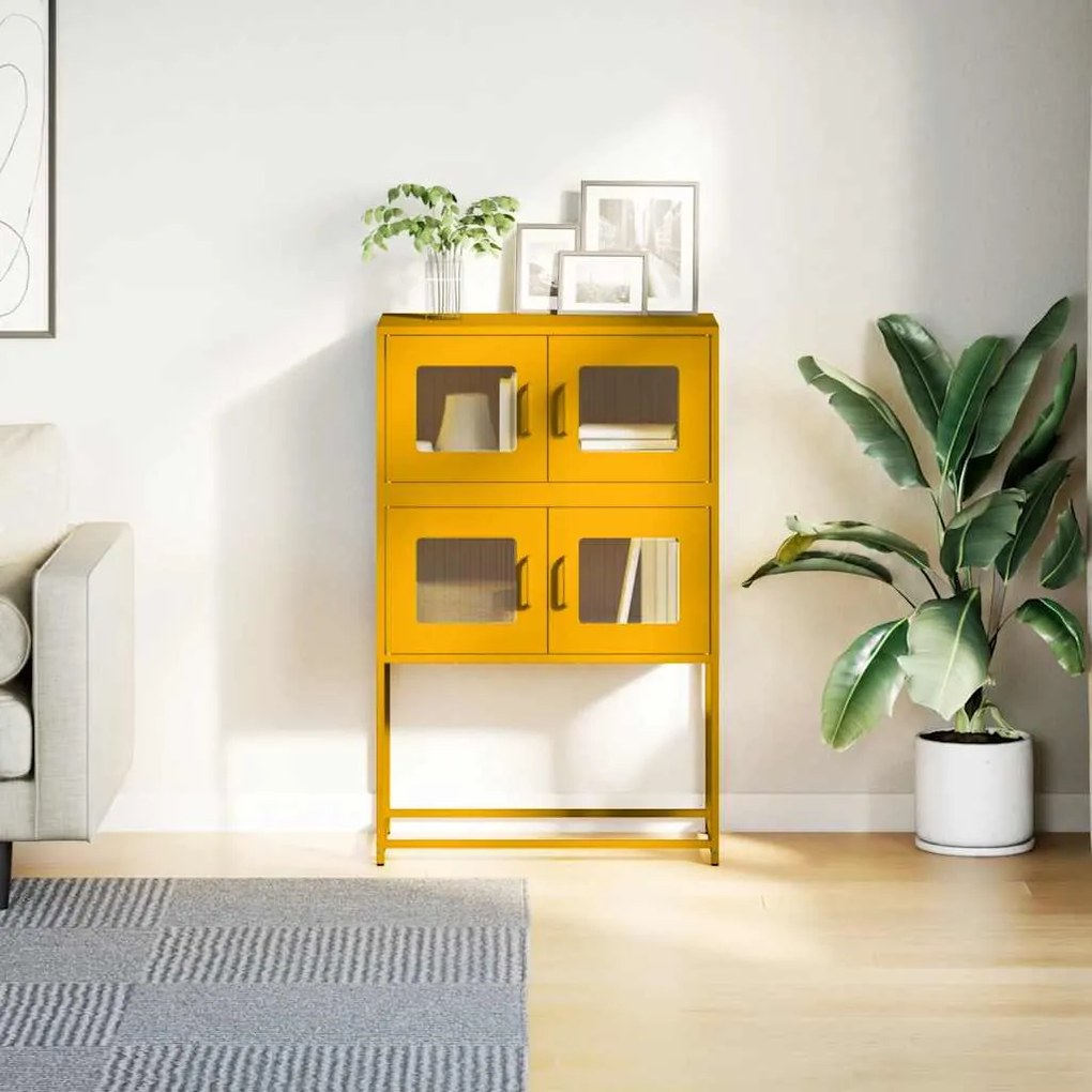 Aparador alto 68x39x107 cm aço amarelo mostarda