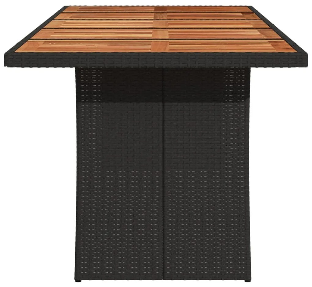 Mesa de jardim com tampo de madeira de acácia vime PE preto
