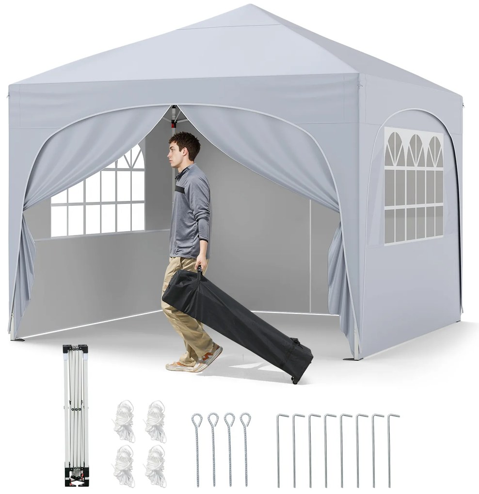 Tenda retrátil retrátil de 3 x 6 m com bolsa de transporte sobre rodas e proteção UV 50+, tenda para festas cinza