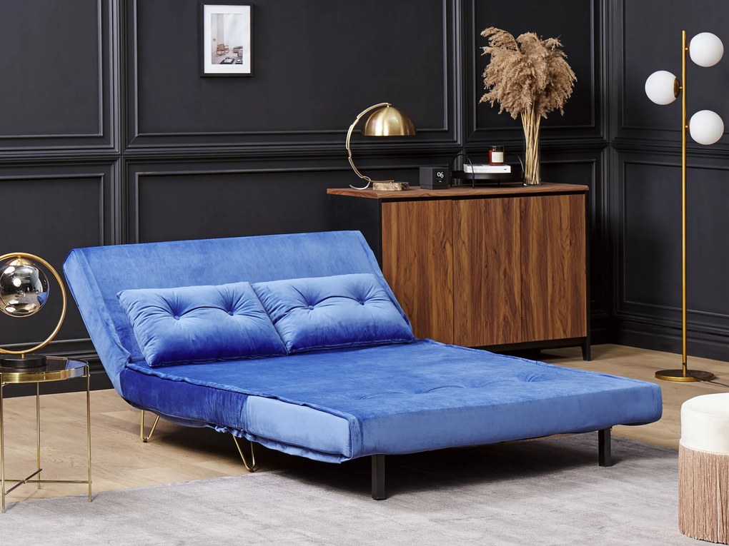 Conjunto de sofás-cama com 3 lugares em veludo azul marinho VESTFOLD Beliani