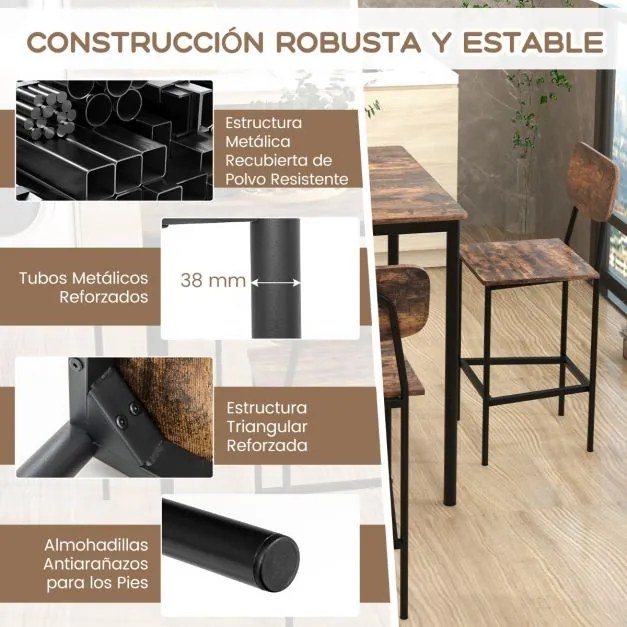 Conjunto de mesa de jantar alta e 4 cadeiras altas de 5 peças com estrutura em aço para casa ou restaurante Café