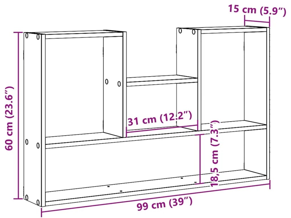 Prateleira parede 36x16x90cm derivados madeira cinzento cimento