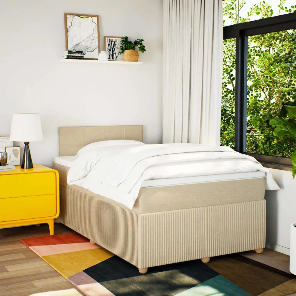 Cama boxspring com colchão 120x190 cm tecido cor creme