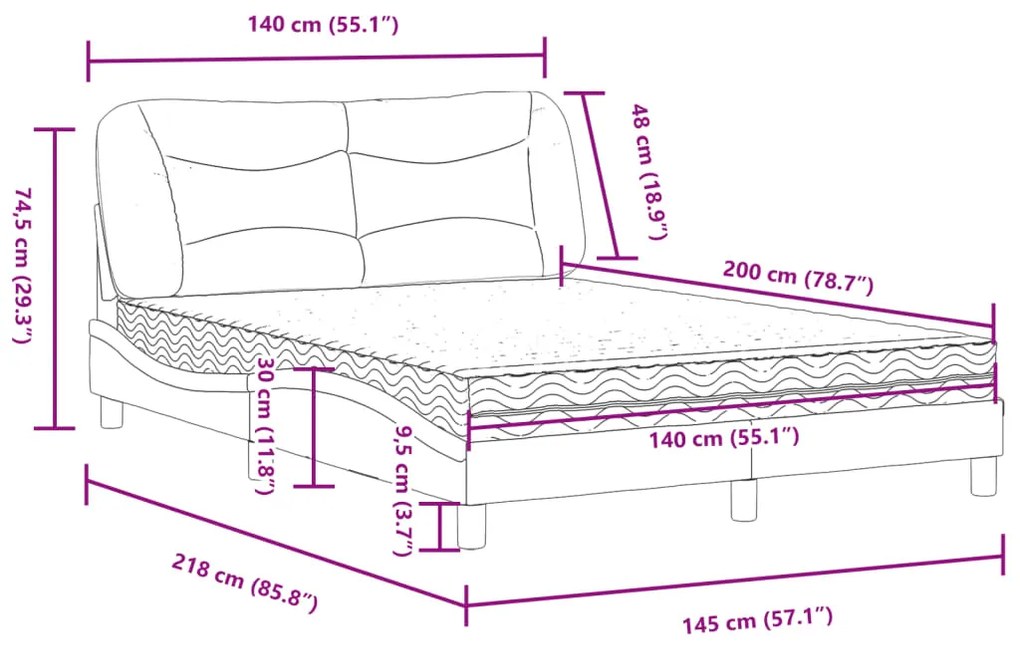 Cama com colchão 140x200 cm tecido cinzento-claro