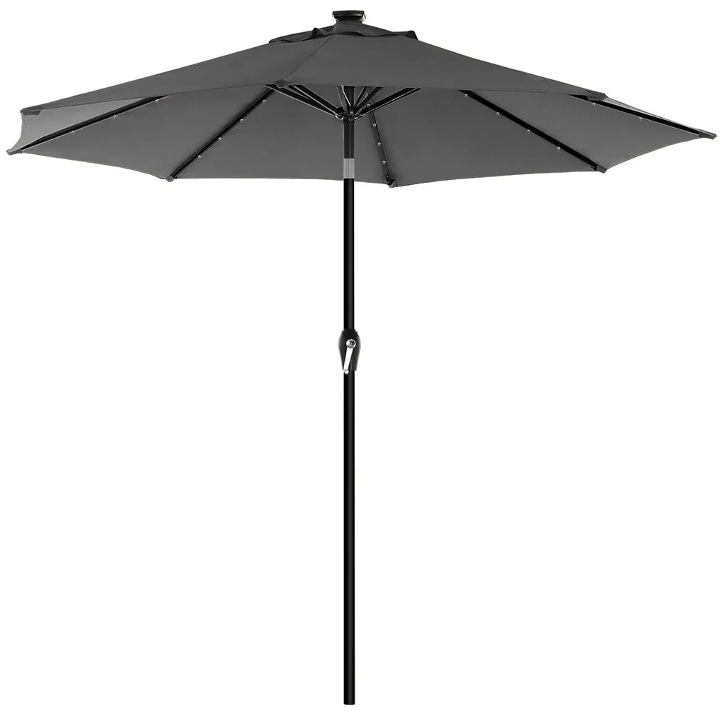 Guarda-sol de jardim SONGMICS de 3 m com luzes LED movidas a energia solar, proteção solar FPS 50+, basculante, manivela para abertura e fechamento, base não incluída, cinza GPU33GY