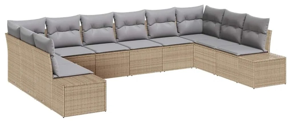 Conjunto de Sofá de Jardim , 10 peças e almofadas beje em rattan sinté