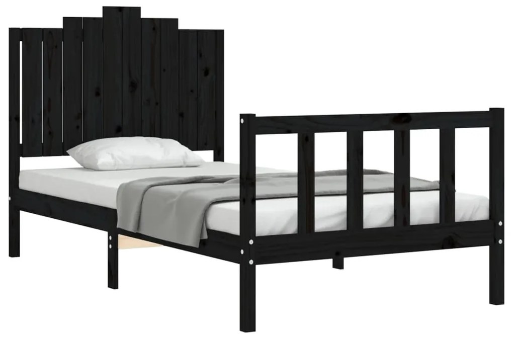 Estrutura de cama com cabeceira 100x200 cm madeira maciça preto