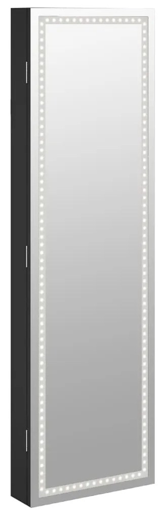 Móvel para joias de parede espelhado com luzes LED preto