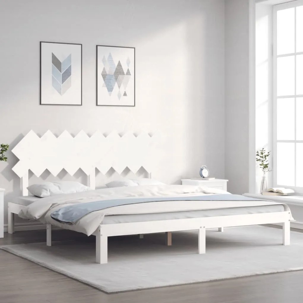 3193742 vidaXL Estrutura cama Super King Size c/ cabeceira madeira branco