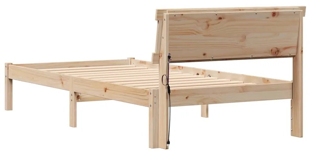 Estrutura de Cama com Cabeceira e LED - 80x200 cm em Madeira de Pinho