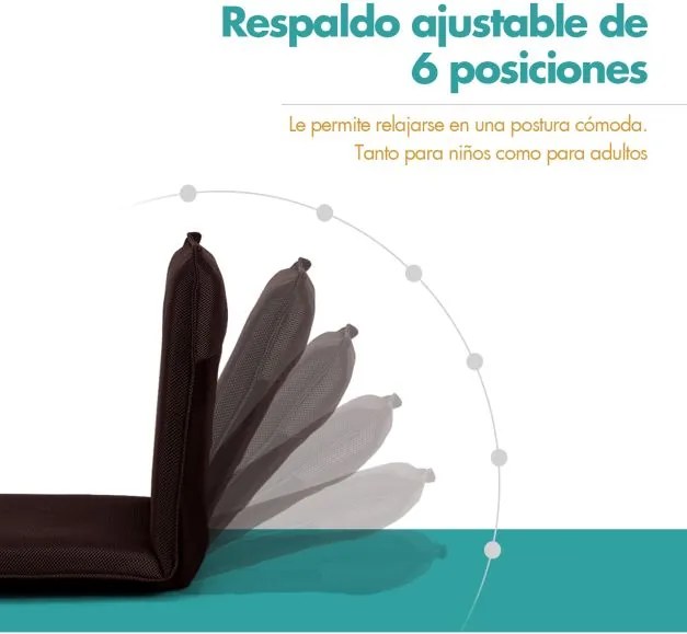 Poltrona chão reclinável com apoio para as costas almofadado e ajustável Ideal para ler meditar 98 x 47 x 7,5 cm Castanho