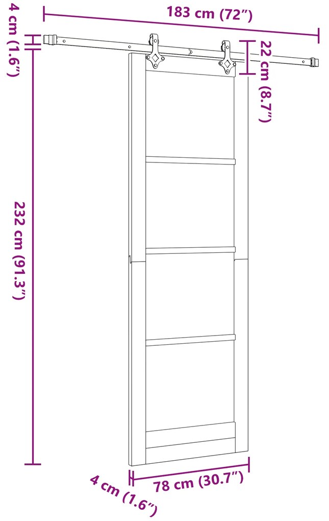 Conjunto de Porta Deslizante vidaXL com Conjunto de Hardware 78x232 cm