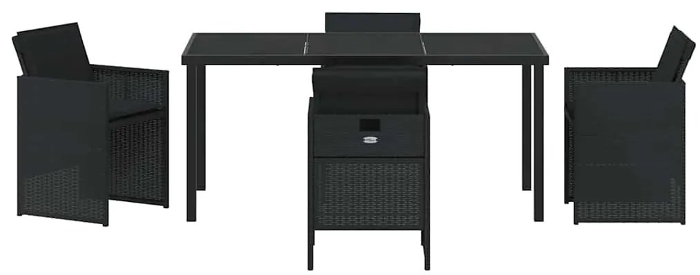 Conjunto de Jantar de Jardim com 5 Peças e Almofadas , Preto, Rattan,