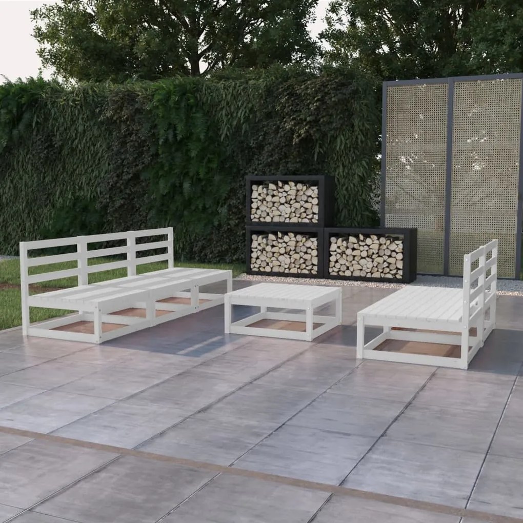 6 pcs conjunto lounge de jardim pinho maciço branco