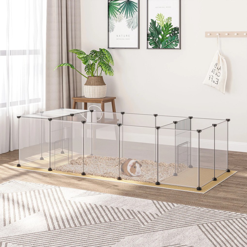 Cerca para Animais de Estimação DIY com 20 Painéis Parque para Pequenos Animais Modular 175x70x45 cm Translúcido
