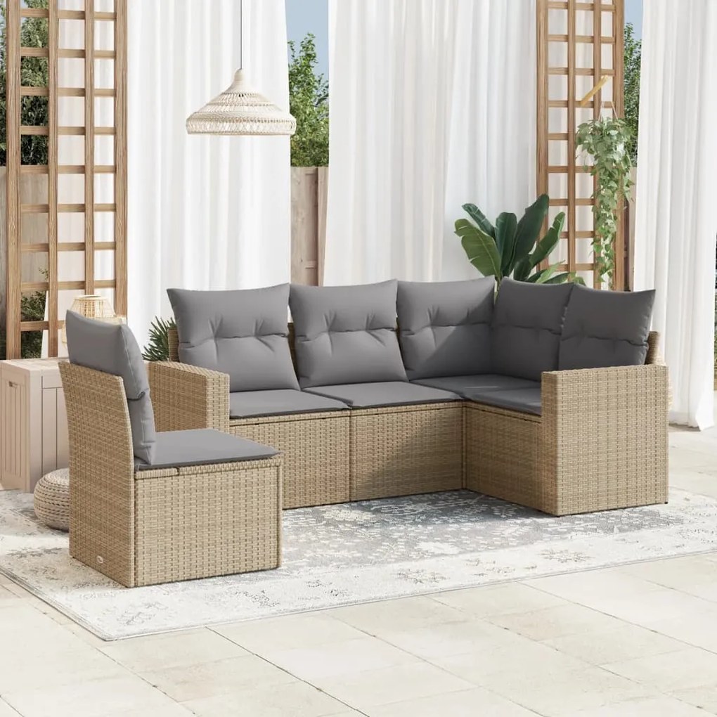 vidaXL 5 pcs conjunto de sofás p/ jardim com almofadões vime PE bege