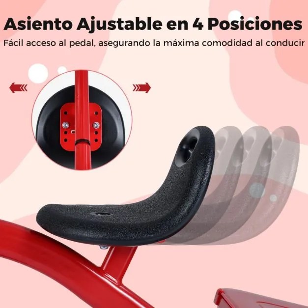 Triciclo para crianças com rodas luminosas, assento ajustável em 4 níveis, compartimento e pedais removíveis, para 3-5 anos, vermelho