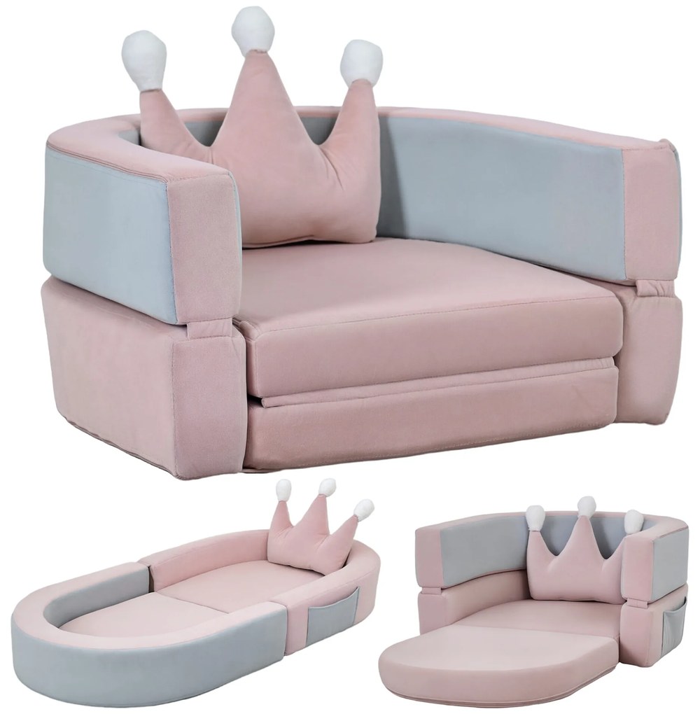 AIYAPLAY Conjunto de Blocos de Espuma para Crianças Dobrável Blocos de Psicomotricidade com Almofada de Coroa Figuras de Construção Brinquedo Educativo para Escalar e Gatinhar Rosa