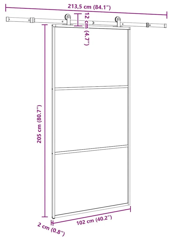 Porta deslizante c/ conj ferragens 102x205cm vidro ESG/alumínio