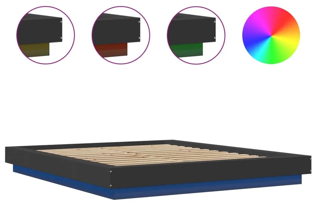 Estrutura cama c/ luzes LED 160x200 cm derivados madeira preto