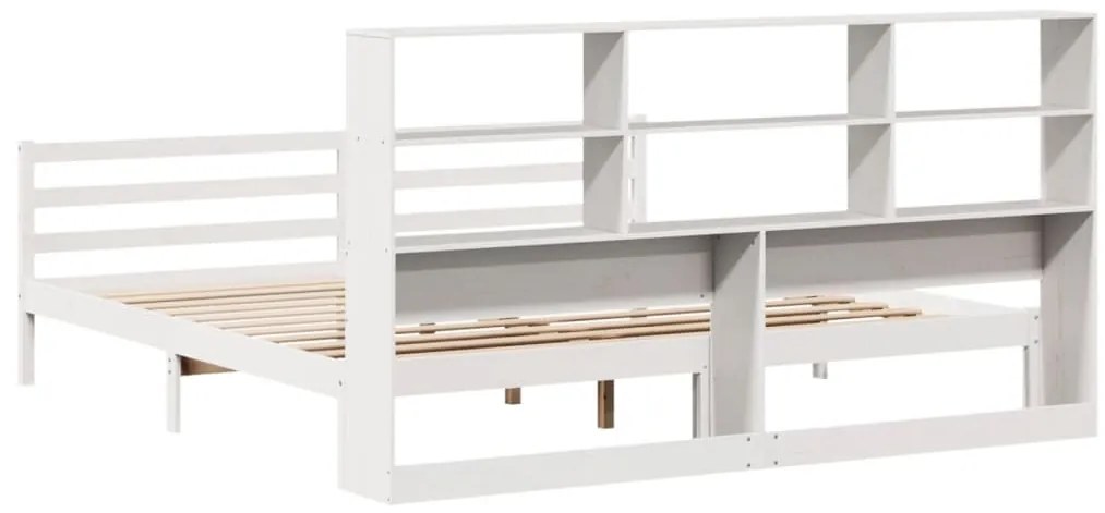 Cama com estante sem colchão 200x200 cm pinho maciço branco