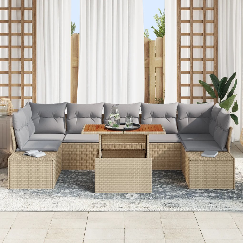 Conjunto de Sofás de Jardim de 8 Peças com Almofadas Bege em Rattan Si