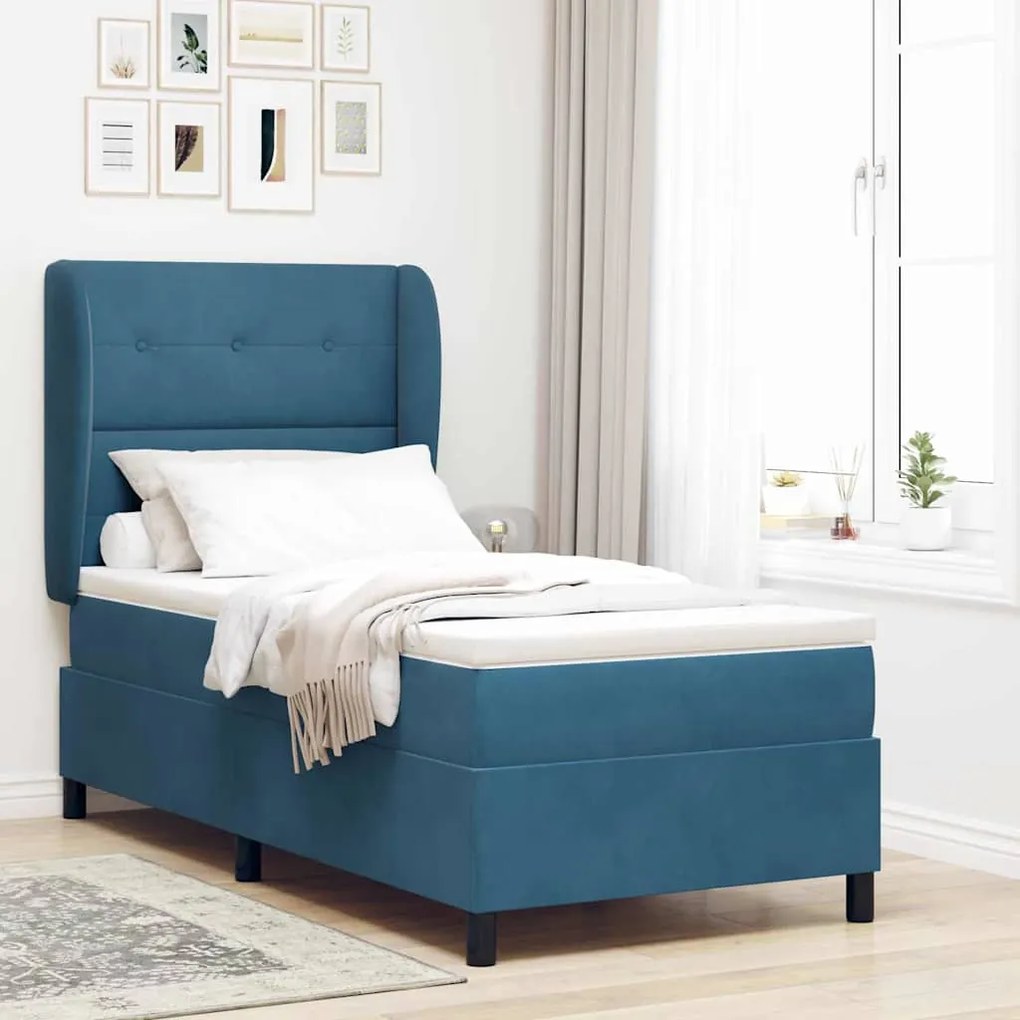 vidaXL Cama Box com colchão Azul Escuro 190 x 90 cm Poliéster