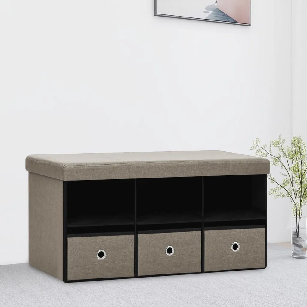338810 vidaXL Banco arrumação dobrável 76x38x38cm linho falso cinza-acastanh.