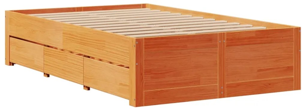Cama sem colchão com gavetas madeira pinho maciça castanho-mel