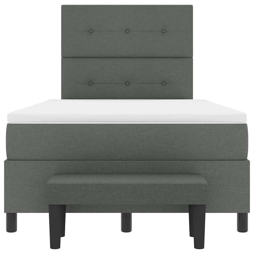 Cama Box Spring com Colchão e Banco Cinza Escuro 120x200 cm Tecido