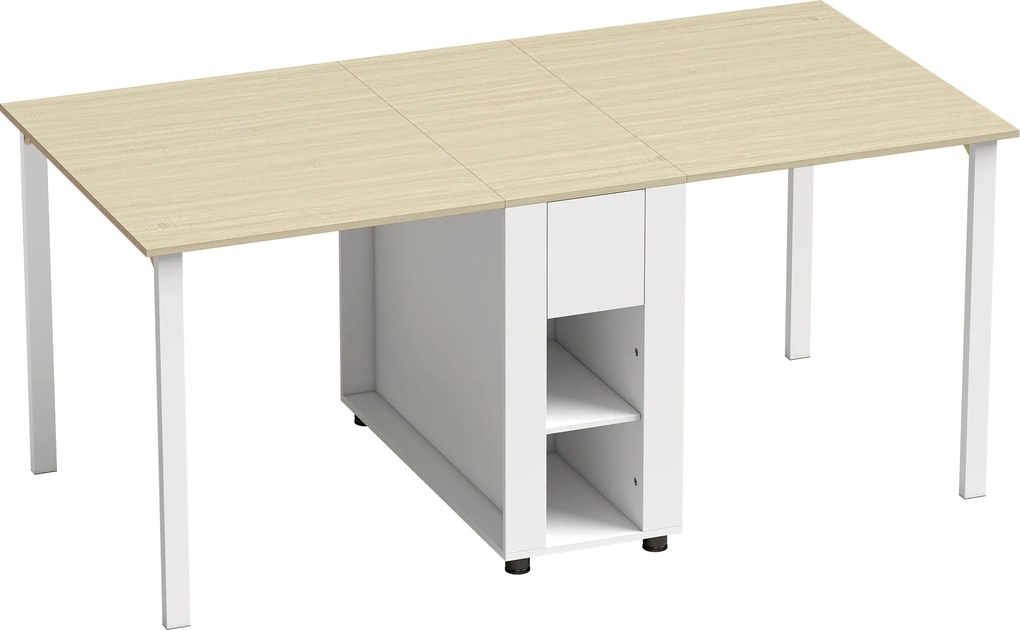 HOMCOM Mesa de Cozinha Dobrável para 6 Pessoas com Laterais Retráteis Gavetas e Prateleiras Abertas 168,2x85x73 cm Madeira e Branco | Aosom Portugal