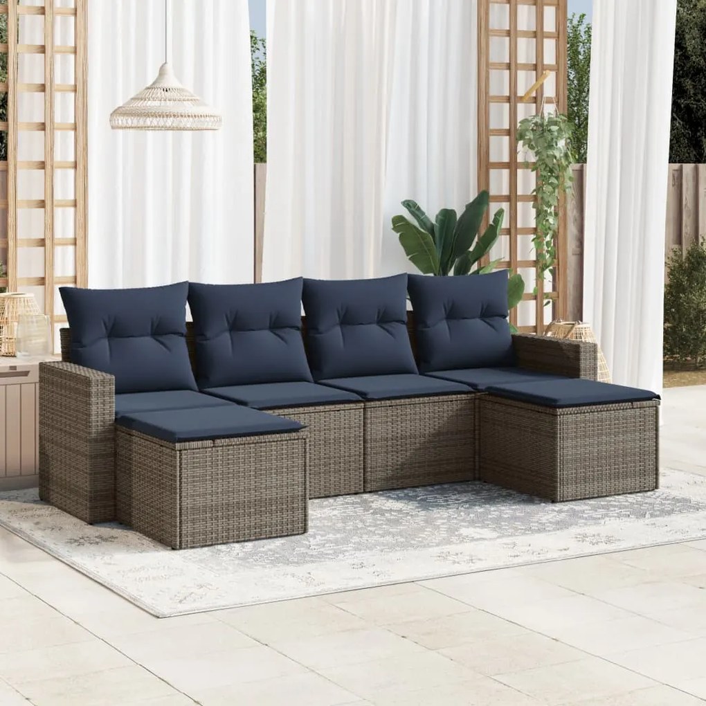 vidaXL 6 pcs conjunto sofás p/ jardim c/ almofadões vime PE cinzento