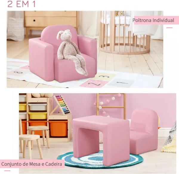 Conjunto 2 em 1 Poltrona infantil multifuncional conversível em cadeira e mesa para crianças acima de 3 anos 33x35x41 cm Rosa