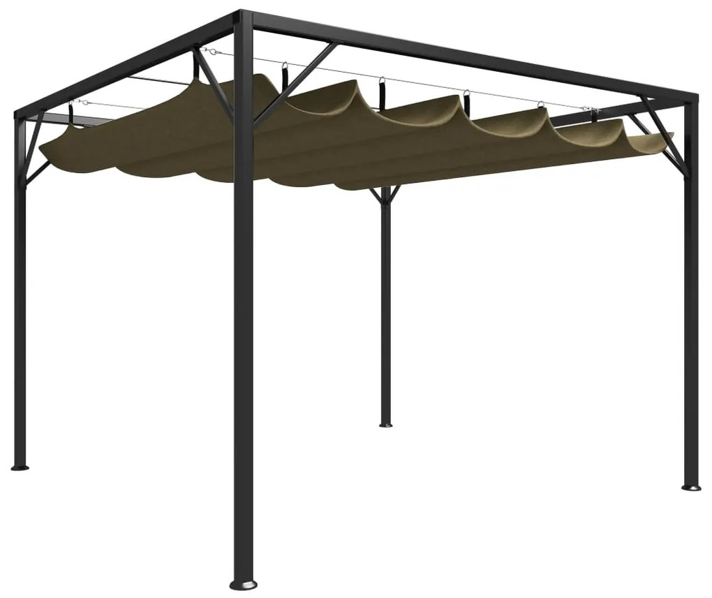 Gazebo jardim telhado retrátil 3x3 m 180 g/m² cinza-acastanhado