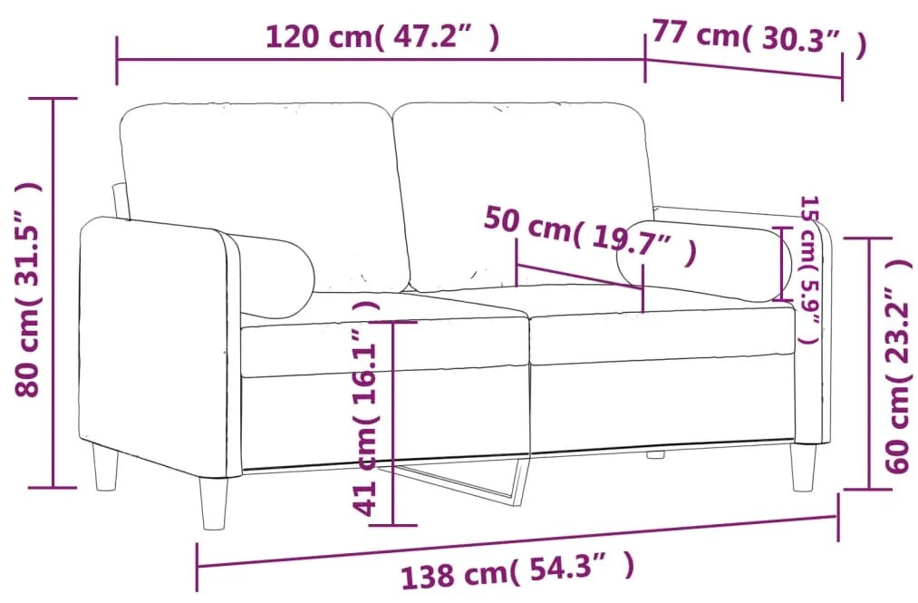 Sofá 2 lug. + almofadas decorativas 120cm veludo vermelho tinto