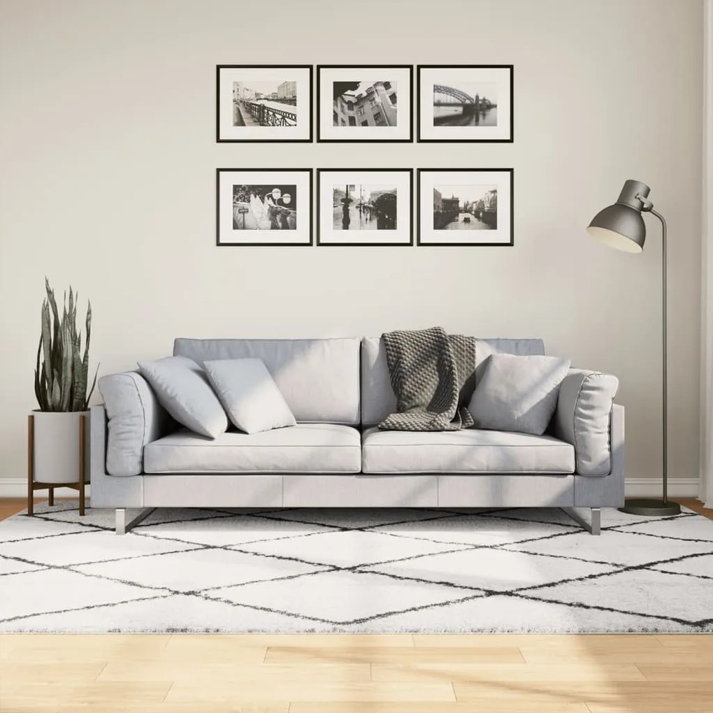 vidaXL Tapete shaggy de pelo alto PAMPLONA 160x230 cm creme e preto