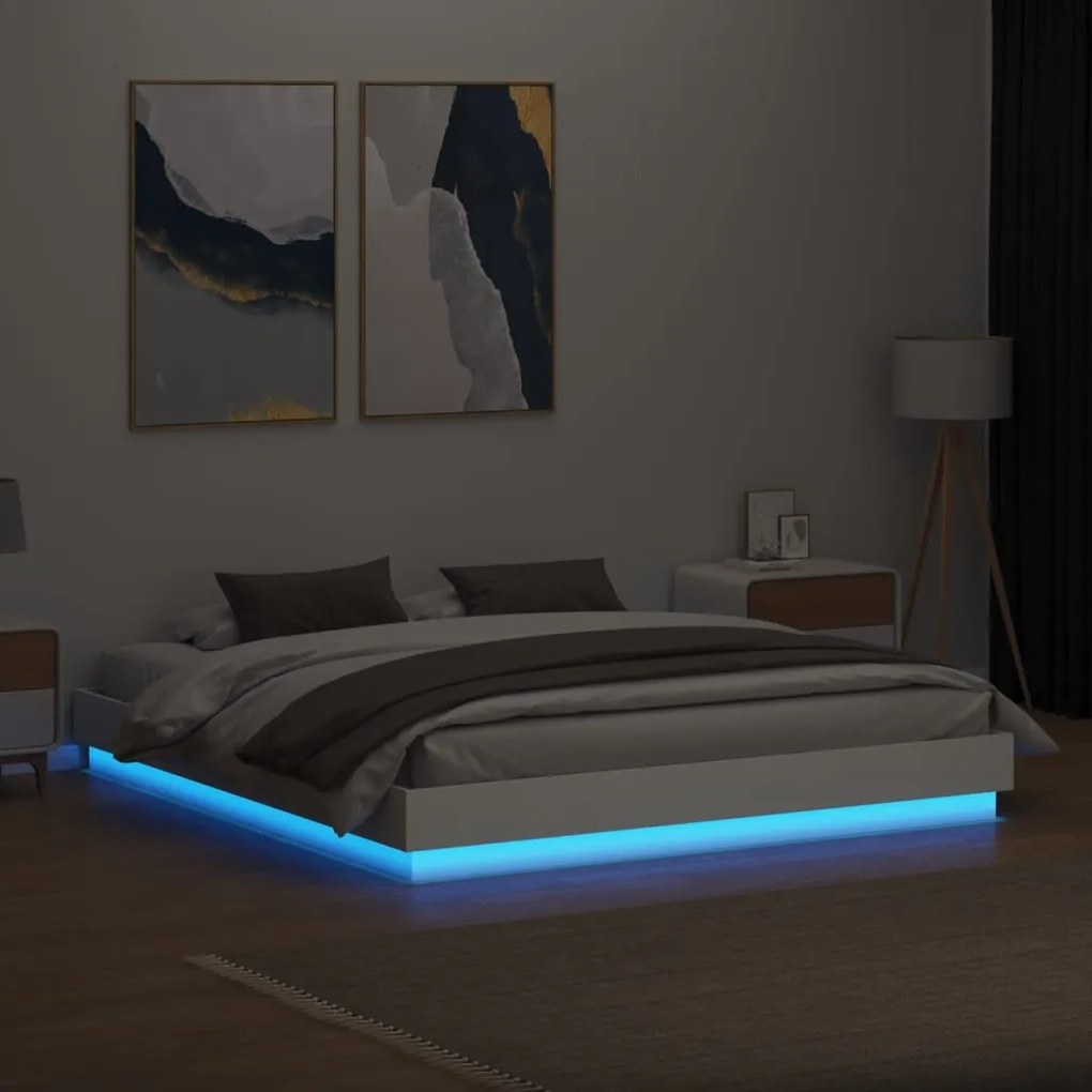Estrutura de cama com luzes LED 180x200 cm branco