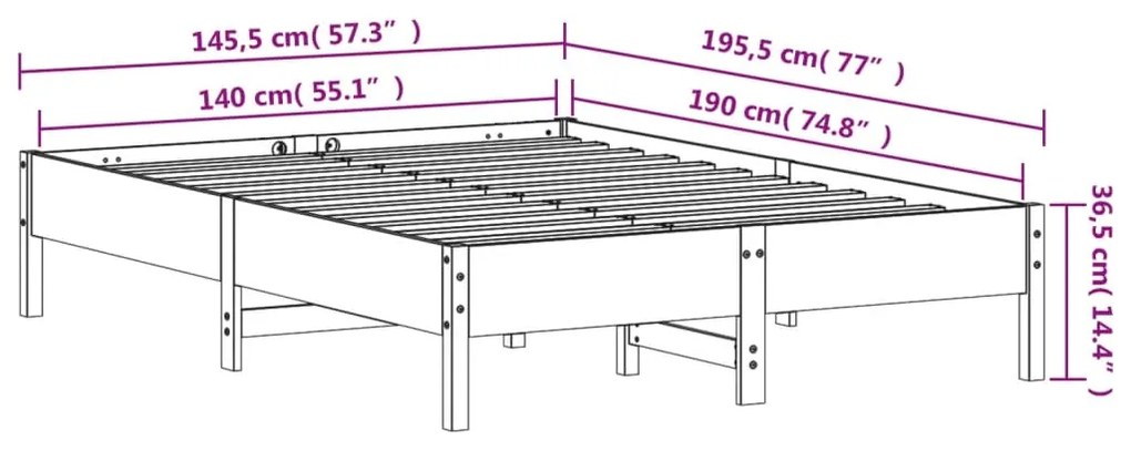 Estrutura de cama 140x190 cm madeira de pinho maciça branco