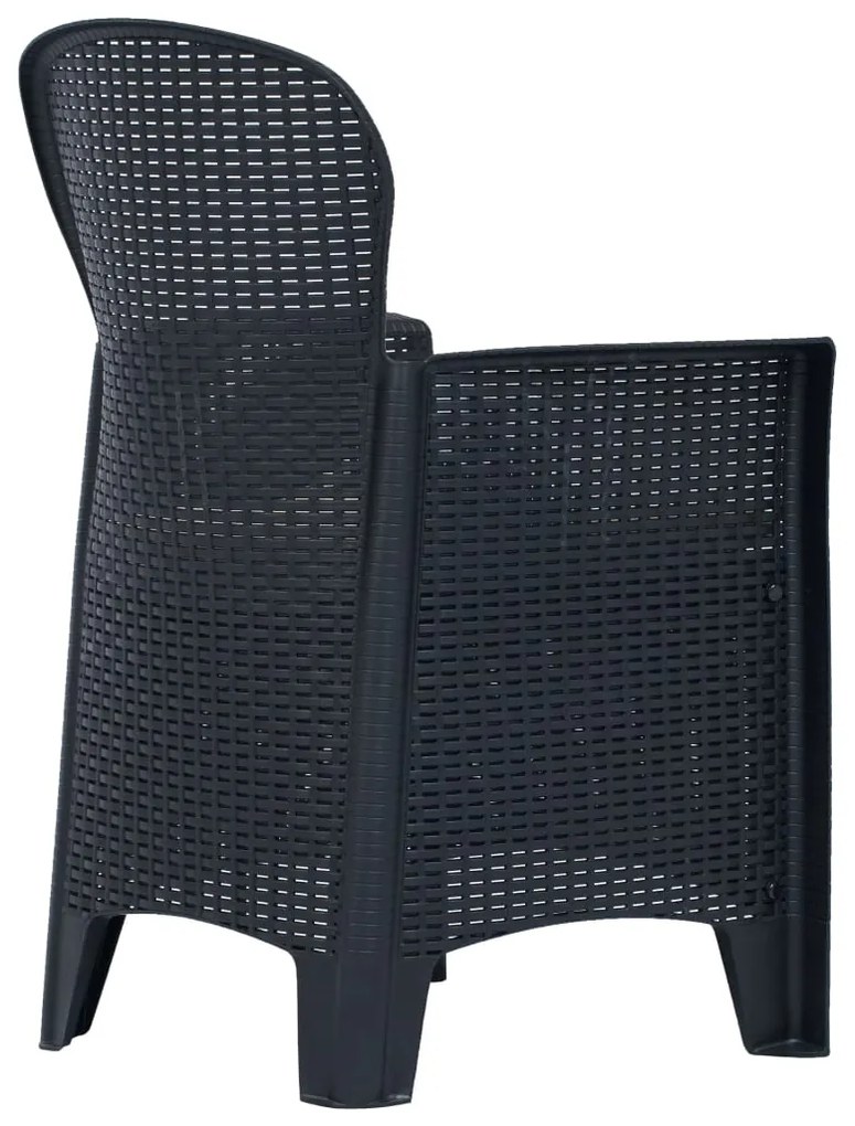Conjunto bistrô 3 pcs plástico antracite com aspeto de vime