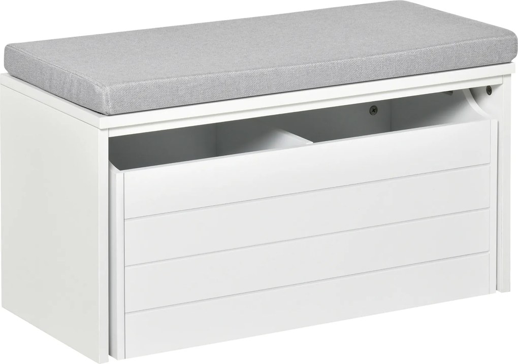 HOMCOM Banco de Arrumação com Almofada Cinzenta Gaveta Dupla para Sapatos Mdf Branco | Aosom Portugal