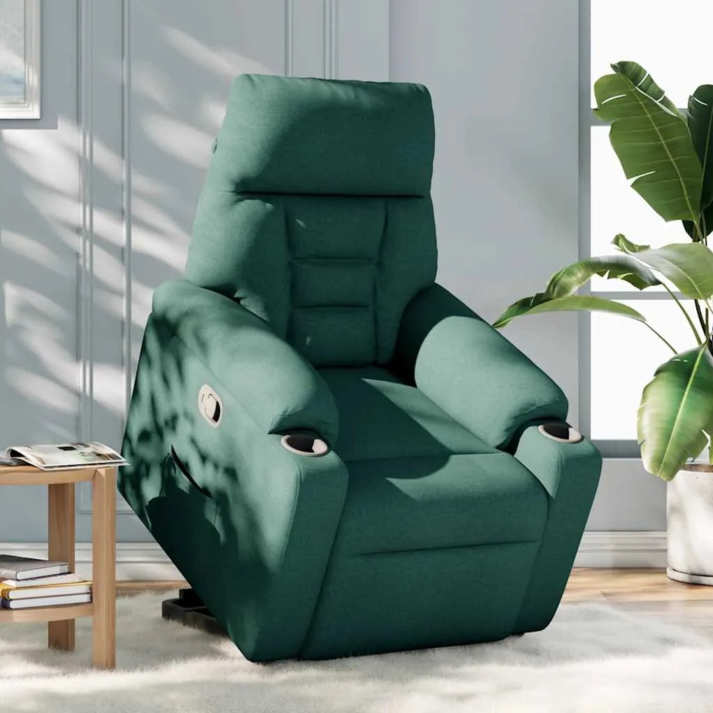 Poltrona reclinável elevatória tecido verde-escuro
