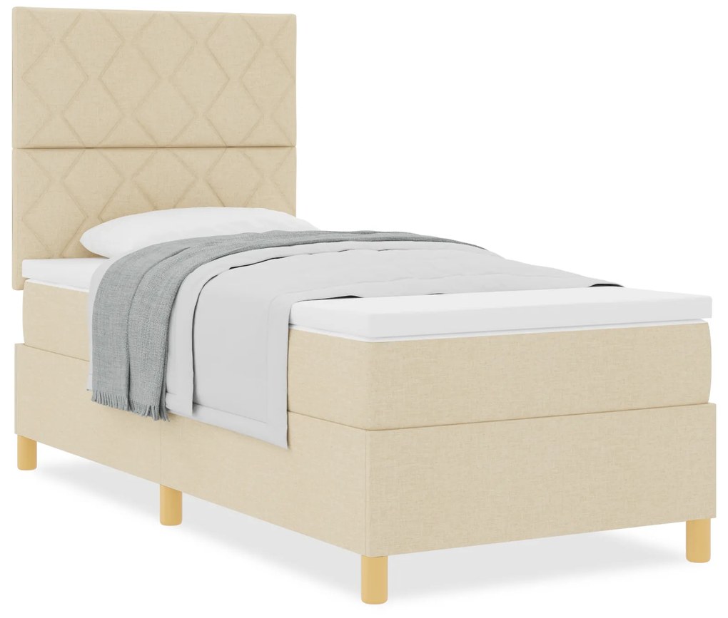 Cama Box Spring com Colchão Creme 100x200 cm Tecido