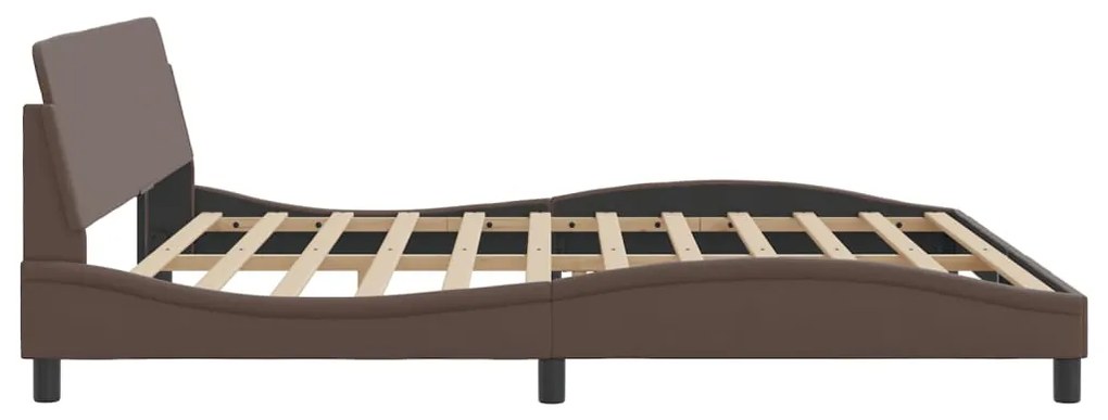 Estrutura cama c/ cabeceira 200x200cm couro artificial castanho
