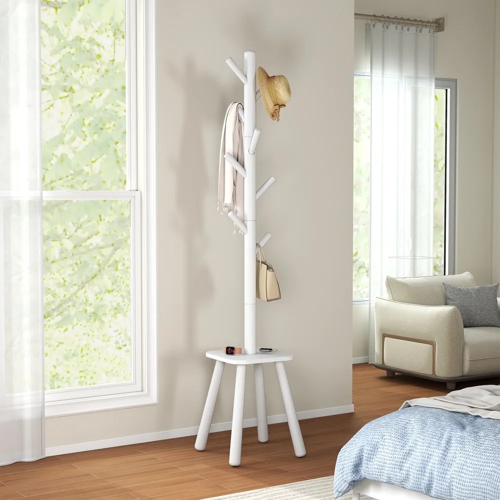 Cabideiro com 8 ganchos e prateleira 33,6 x 33,6 x 175,8 cm Branco