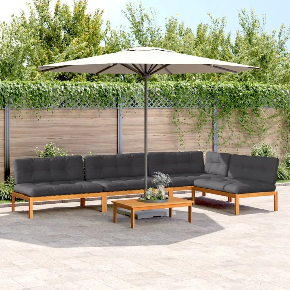 vidaXL 5 pcs móveis de paletes p/ jardim com almofadões acácia maciça