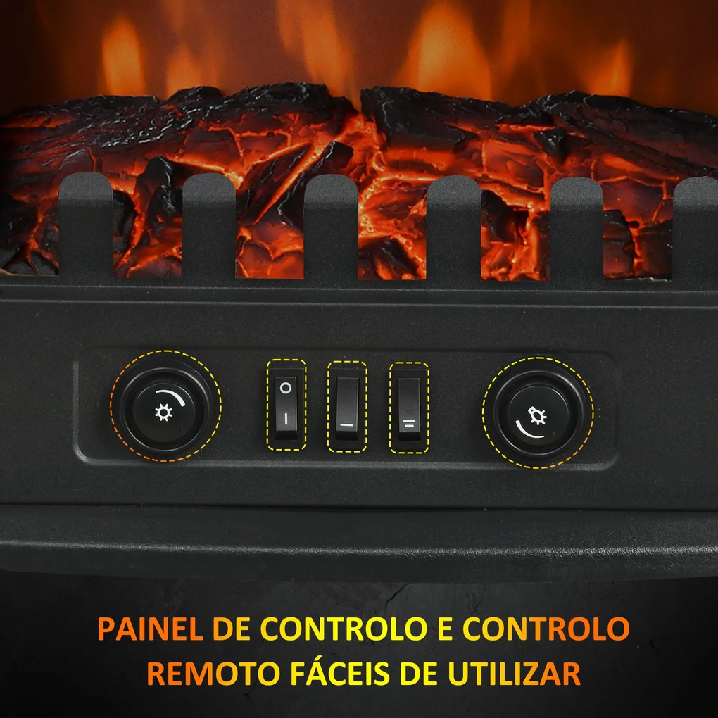 HOMCOM Lareira Elétrica 1000W/2000W 6820BTU/h Lareira Elétrica com Temperatura Ajustável Proteção contra Sobreaquecimento e Brilho Ajustável para Ambientes 15-30 m² 55x31x58 cm Preto