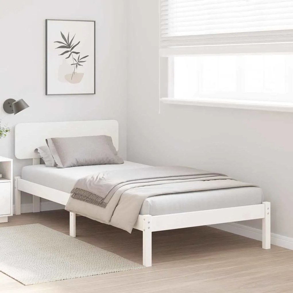 Estrado de Cama com Cabeceira Branca 100x200 cm, Madeira de Pinho