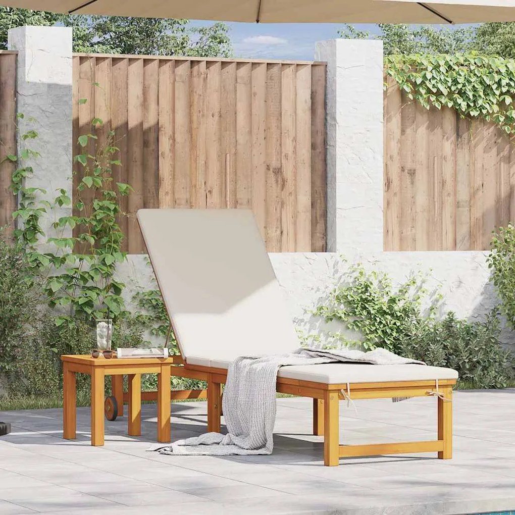 vidaXL Espreguiçadeira com Mesa de Madeira Sólida de Acácia