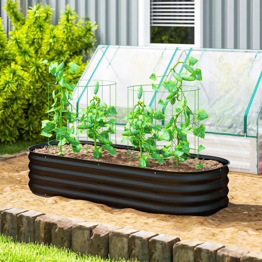 Floreira elevada quadrada para horta, em aço, modular, para legumes, plantas e flores, dim. 150 x 62 x 30 cm, preto