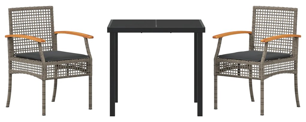 Conjunto de Jantar de Jardim de 3 Peças com Almofadas Cinza Vime Polié